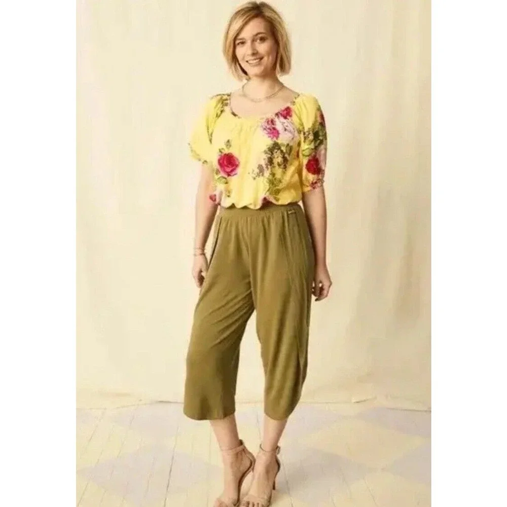 NWT Matilda Jane Spring Things Tulip Pants Olive Green Womens Sz S Boho Beach - Picture 7 of 7